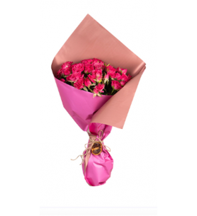 Pembe Buket Kağıdında Pembe Çardak Güller Çiçek (20'li - ~ 40 cm) 5 dal